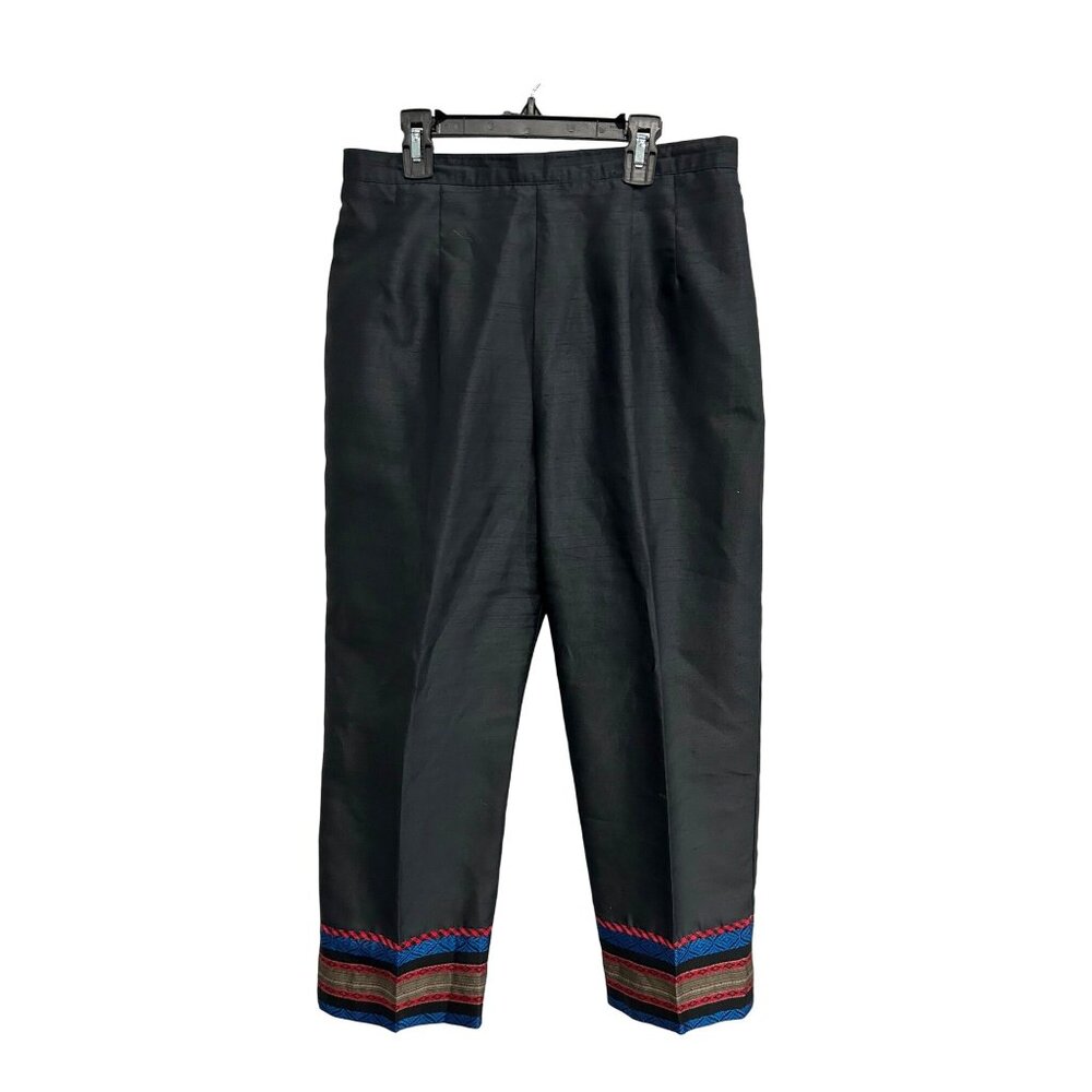 Elegant Pine Cove Black Pants With Colorful Embroidered Hem